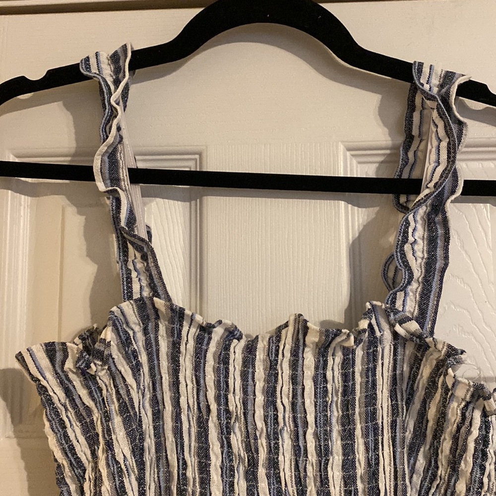 Boutique Smocked Striped Blue and White Midi Dress Large - Picture 4 of 5
